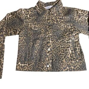 RSQ Womens‎ Leopard Crop Trucker Jacket Brown Tan Animal Print Cotton  M